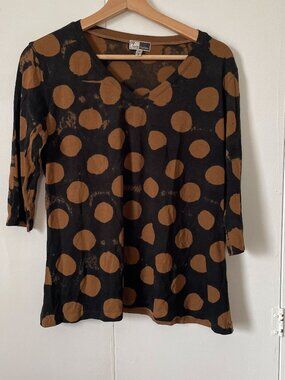 Annie Turbin Polka Dot Shirt Top Brown & Black, Size 3 / Large